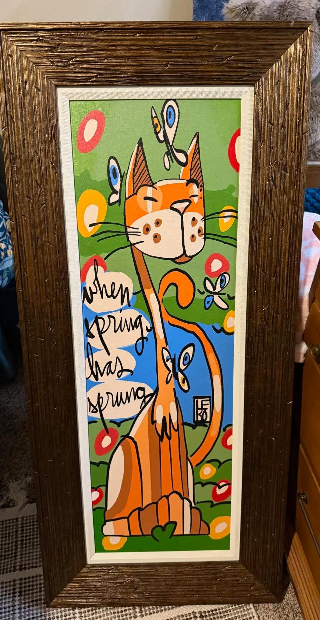 David Le Batard (as Lebo) Cat Fall, Cat Summer, Cat Winter, and Cat Spring: David Le Batard (as Lebo) "Cat Spring","Cat Winter" ,"Cat Fall", "Cat Summer" set of 4. 2021 each one is 36" x 12" image size acrylic painting on canvas. Hand-signed in center right by the artist. Uni