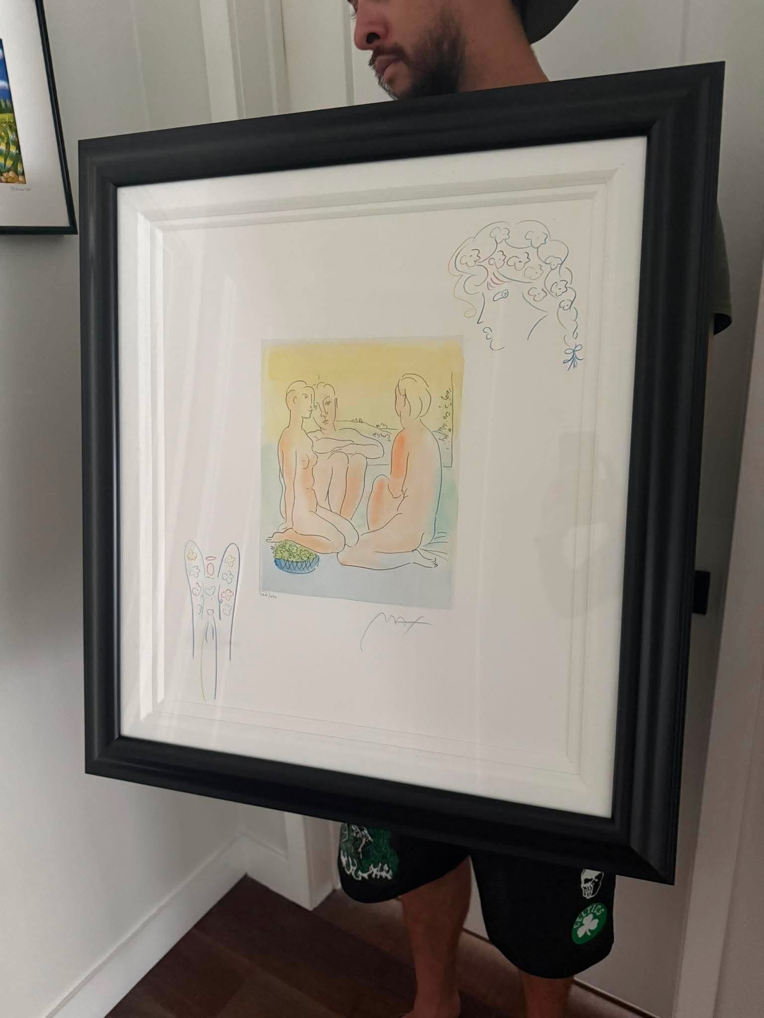 Peter Max Homage to Picasso II (Angel/Profile): Peter Max "Homage to Picasso II (Angel/Profile)" 2017 11 1/8" x 8 7/8" image size Etching with hand-coloring and unique, hand-drawn colored pencil remarques of an Angel in the lower left corner and