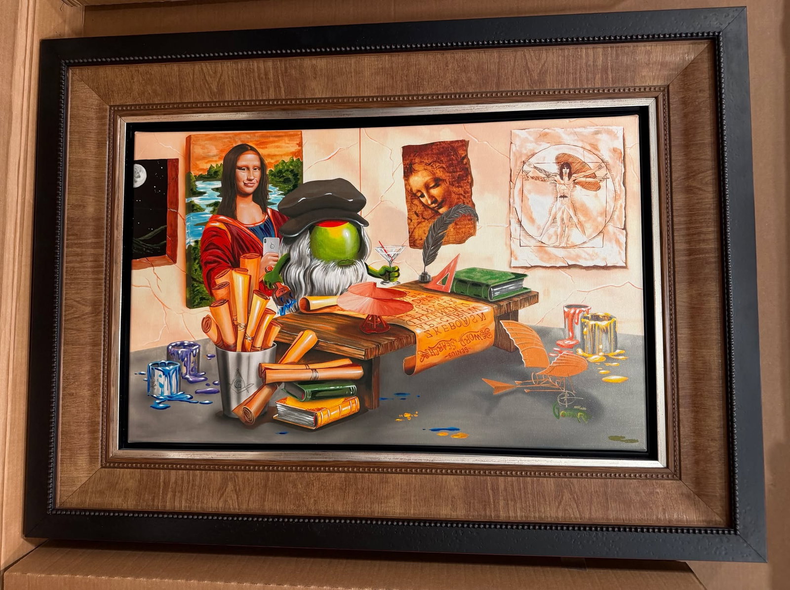 Michael Godard Da Vinci's Smile: Michael Godard "Da Vinci's Smile" 2018 20 1/2" x 32 3/4" image size Giclee in color with hand-embellishment on canvas. Hand-signed in ink lower right by the artist. Gallery framed, COA, Appraisal. HL