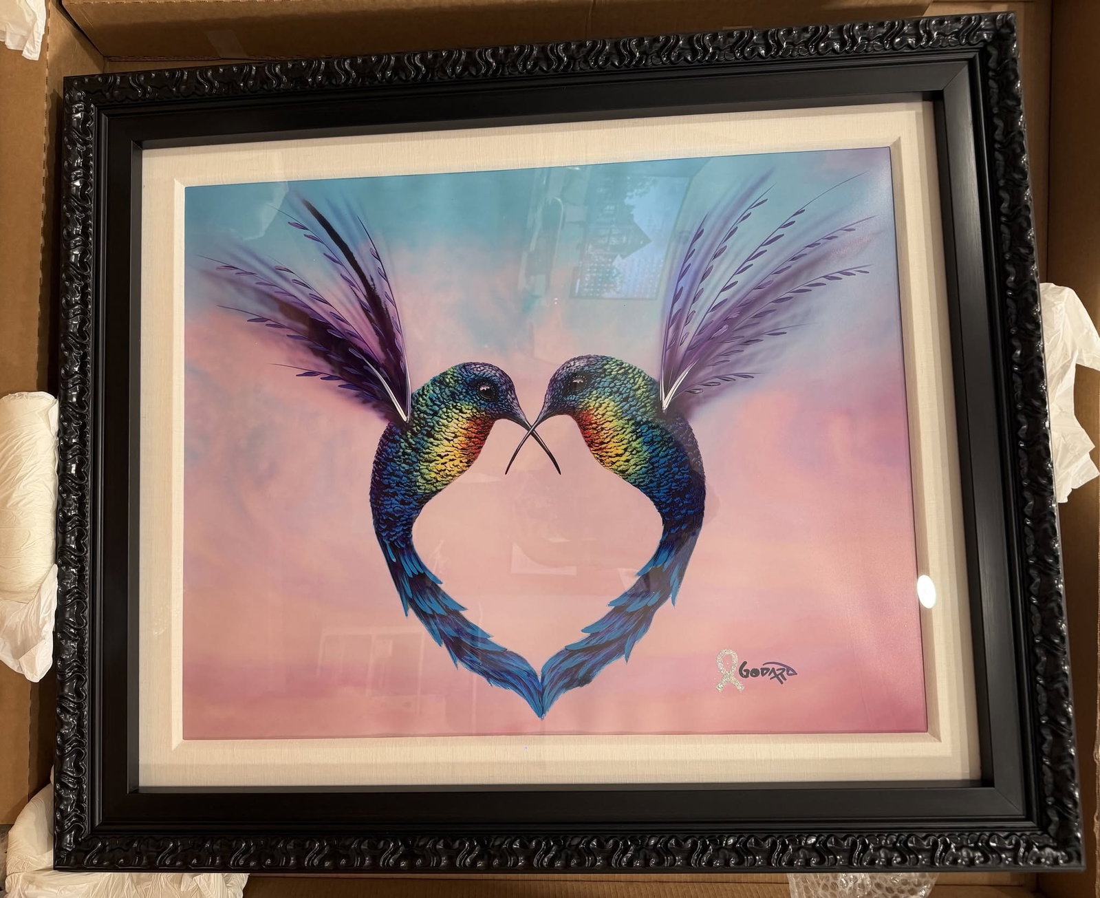 Michael Godard Wings of Hope: Michael Godard "Wings of Hope" 2023 26 1/2" x 33 1/2" image size mixed media on metallic paper. Hand-signed in pigment lower right by the artist. Unique variation Gallery framed, COA, Appraisal. HL