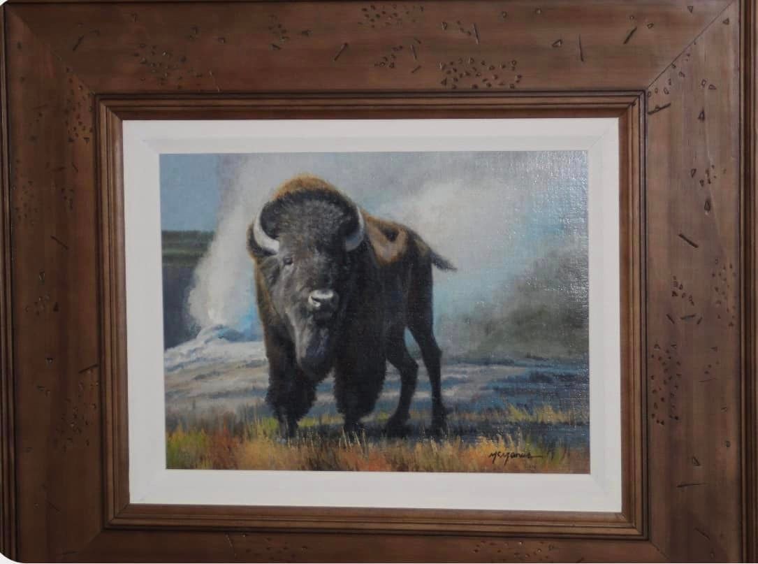 Pat McManus Old Faithful Unique: Pat McManus "Old Faithful" UNIQUE 2016 9 1/8" x 12" image size Oil painting on canvas. Hand-signed in pigment lower right by the artist.Gallery framed COA