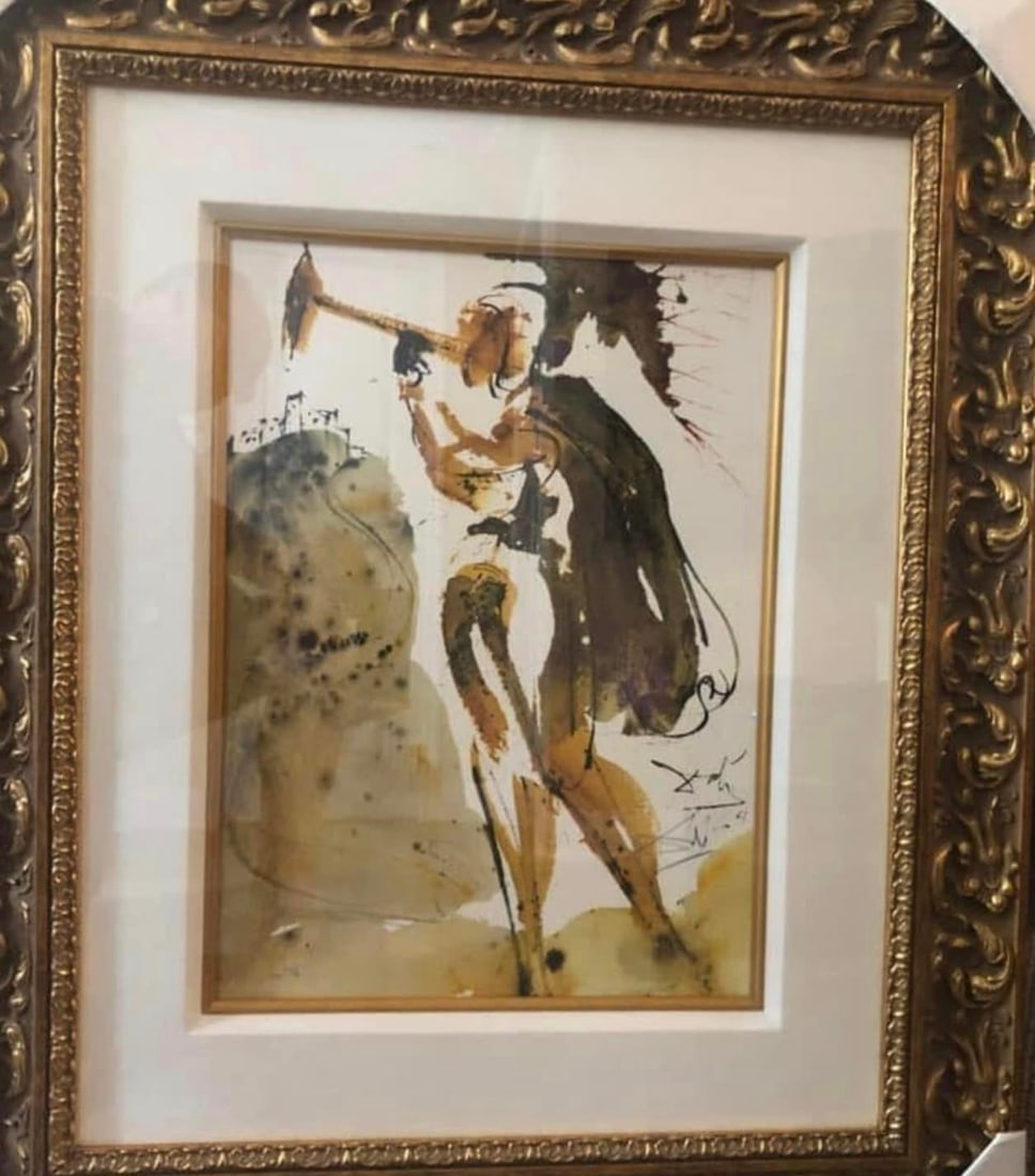 Salvador Dali Blow the Trumpet in Zion: Salvador's Dali "Blow the Trumpet in Zion" From the Biblia Sacra series, From the e.a. edition of 9. 1964 Lithograph in color on heavy rag paper. Hand signed in color pencil and numbered by Dali betwe