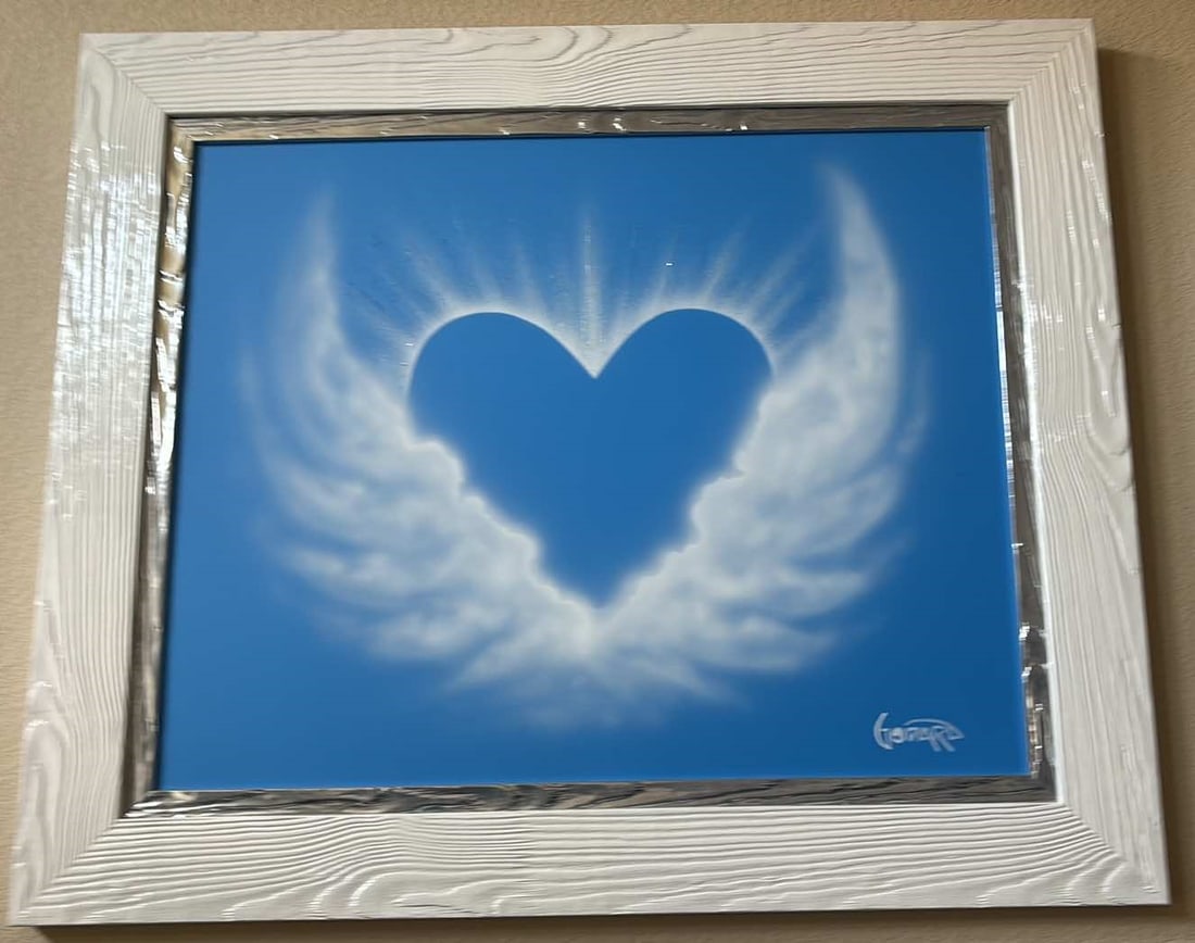 Michael Godard Hearts of Hope (cloud) 2018: Michael Godard "Hearts of Hope (W) 2018 23 1/2" x 29 1/2" (Image size) Acrylic Painting on canvas. Hand-signed in pigment lower right by the artist. A unique work. Gallery Framed, COA, Appraisal