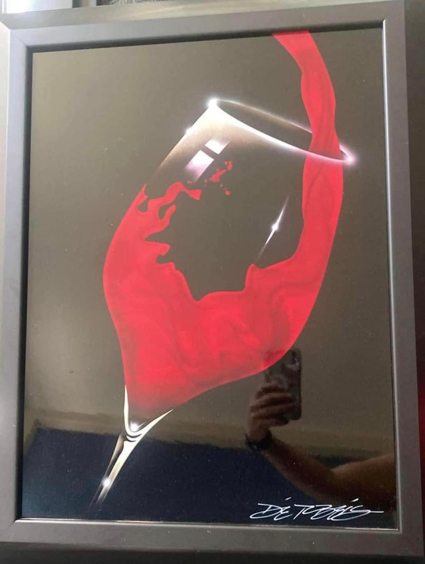 Red Cheers: Chris DeRubeis "Red Cheers" Original mixed media painting Size: 21.25 in wide x 26.75 in Original SignedG allery Framed Materials: Acrylic, urethane