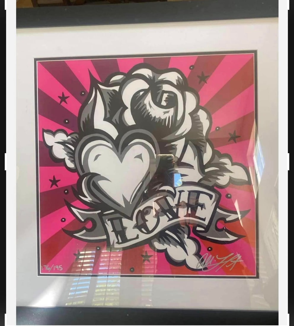 Heart: Allie Lefcort "Heart" 26.5 in x 26.5 in frame paper with a glass frame small chip in frame on corner.Limited edition with hand signature. 176/195 is the number.