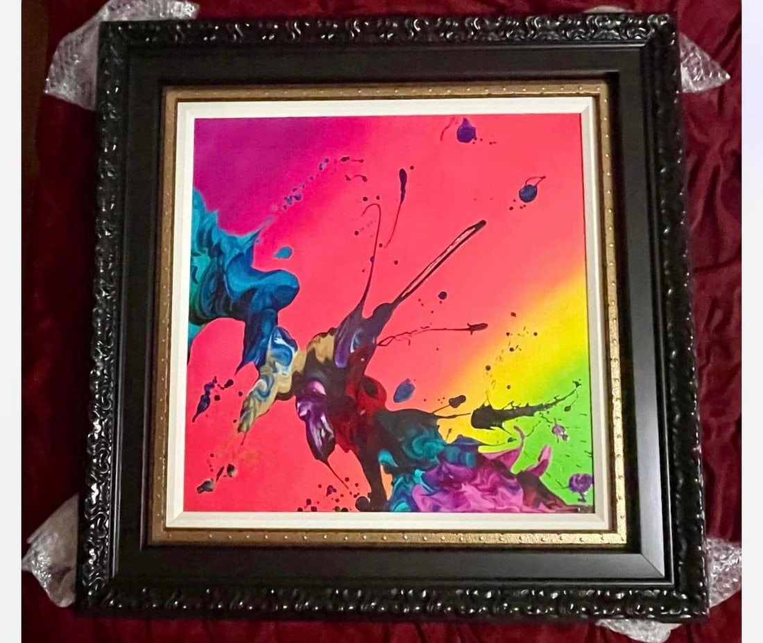 Kre8 Dark Bright: Kre8 "Dark Bright" 2021 22 1/2" x 22 1/2" image size Giclee in color with hand-embellishment on canvas. Hand-signed by the artist. Gallery framed LE 200 COA