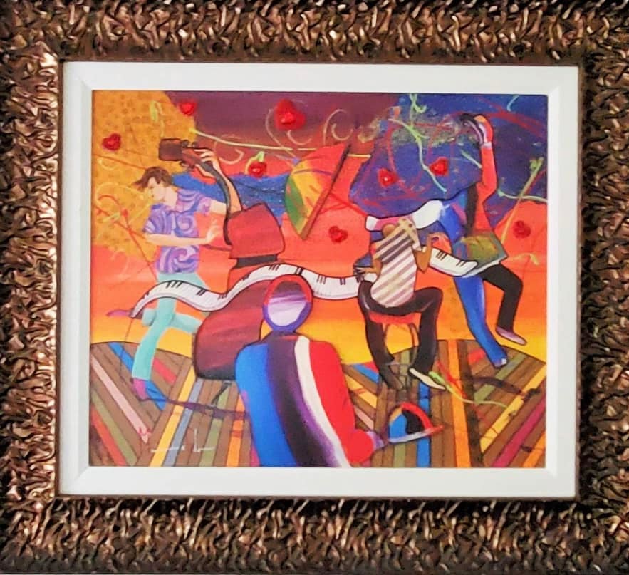Festival for VIP: Marcus Glenn "Festival for the VIP" 2010 17 7/8" x 21 7/8" image size Giclee in color on canvas with hand embellishment and bas-relief. Signed in ink. LE 350 Gallery framed COA Located in Canada