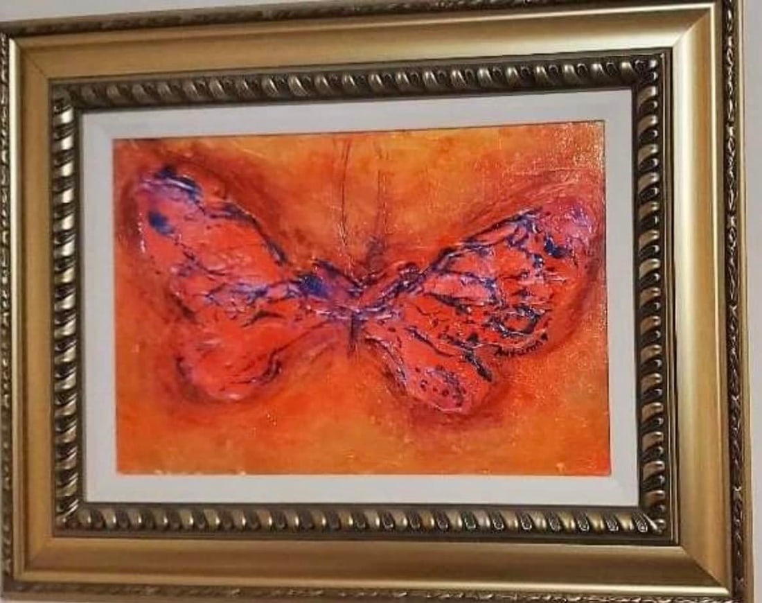 Tiny Butterfly Wings (Scratchy Gold): Autumn De Forest "Tiny Butterfly Wings (Scratchy Gold)" 2014 13" x 19 1/2" image size Giclee in color with hand-embellishment on canvas. Hand-signed in pigment by the artist. LE 130 Gallery framed