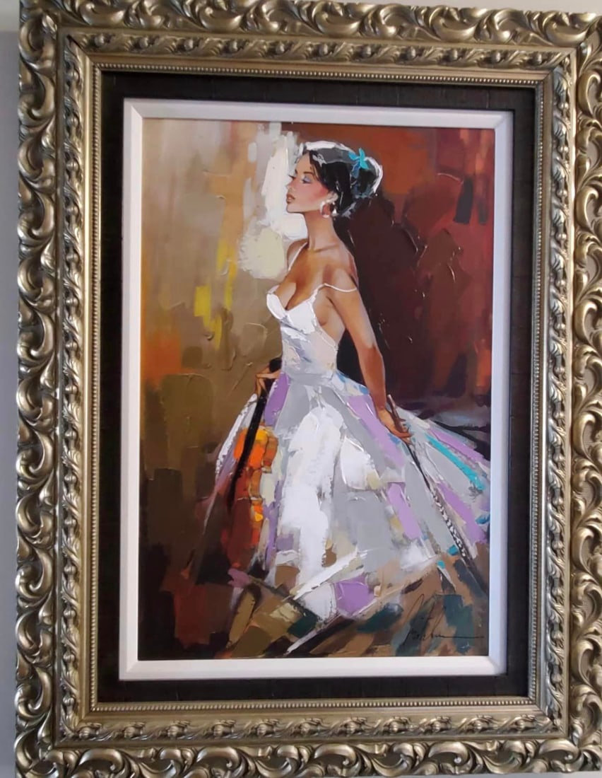 The Violinist: Anatoly Metlan "The Violinist" 2014 29 13/16" x 19 11/16" image size Giclee in color with embellishment on canvas. Hand-signed in pigment by the artist. LE 199 Gallery framed COA Located in Canada