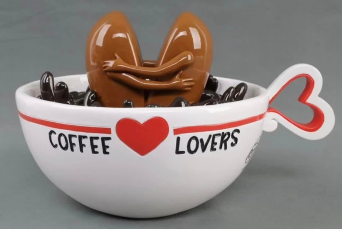 Michael Godard Morning Coffee Sculpture: MICHAEL GODARD "MORNING COFFEE SCULPTURE " #234/500. t3/4 X 4 7/8 X 6 7/8 inches. Very good condition.