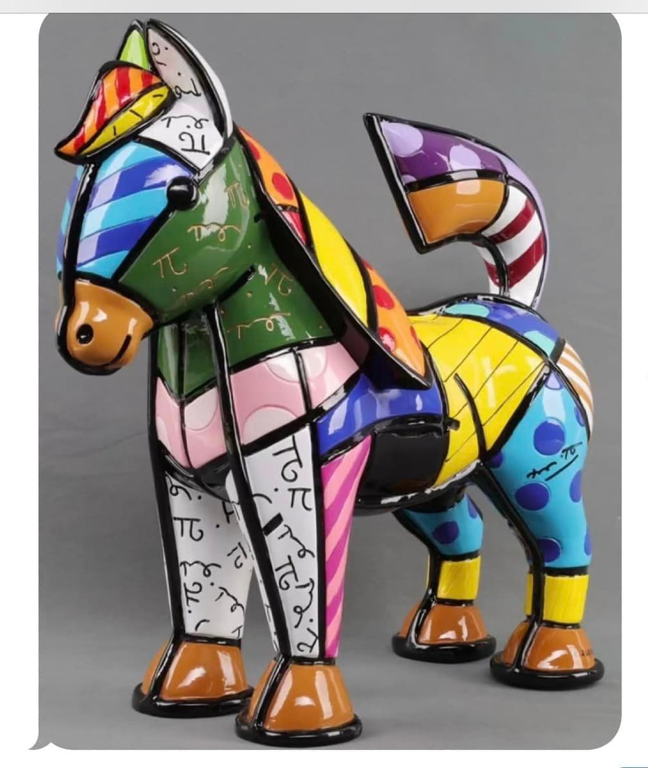 Romero Britto Ganz: ROMERO BRITTO "GANZ " RESIN HORSE SCULPTURE SIGNED Romero Britto, (#205 of 500). Handmade resin sculpture by artist. Includes certificate of authenticity and appraisal document.