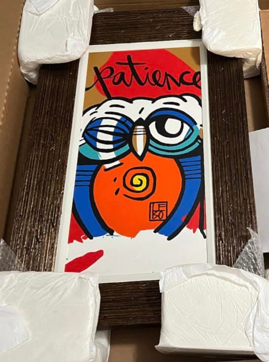 David Le Batard (as Lebo) Patience: David Le Batard (as Lebo) "Patience" UNIQUE 2023 32" x 19 3/4" Acrylic painting on canvas. Hand-signed in pigment lower right by the artist. Gallery framed COA