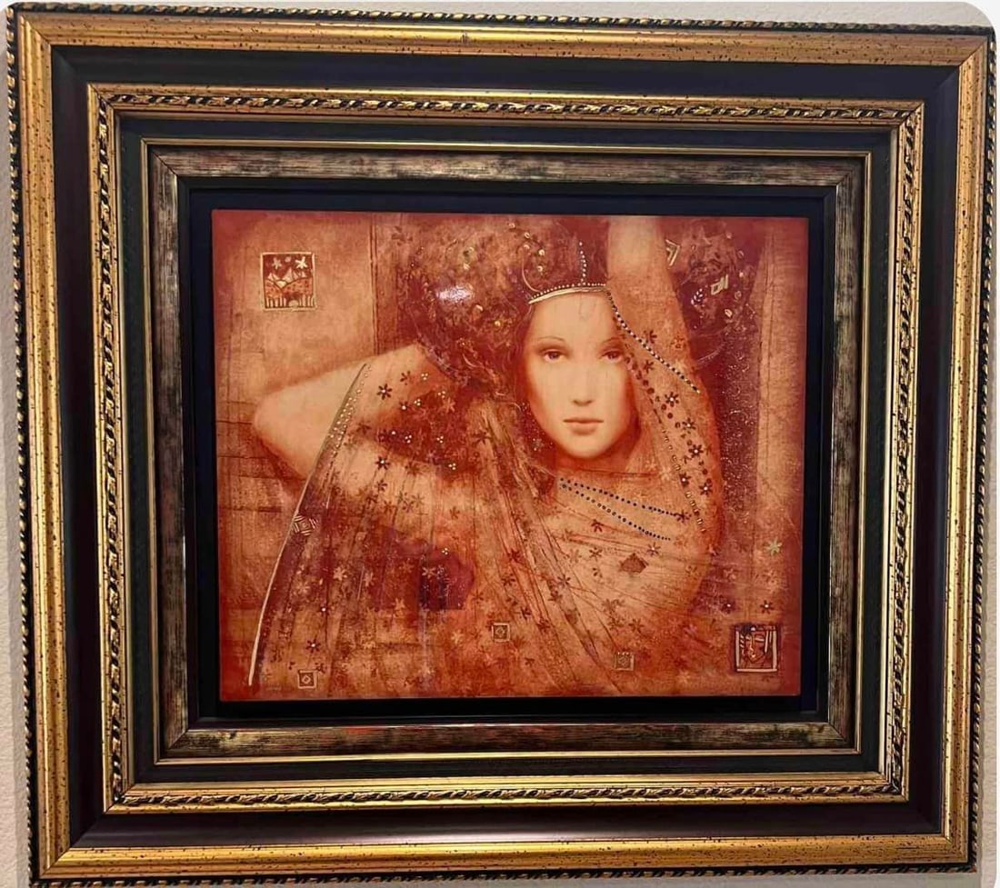 Ciania: Csaba Markus "Ciania" 2016 20" x 20'' image size Caldograph (digital multiple through dye-sublimation on wood) with hand-embellishments using a variety of gold leafs and acrylic paints Hand-signed in