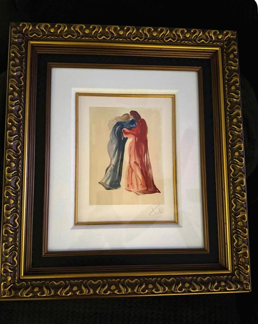 Divine Comedy / Purgatory 29 - Meeting of Dante & Beatrice: Salvador Dali "Divine Comedy / Purgatory 29 - Meeting of Dante & Beatrice" Wood engraving in color 1959 - 1963 size: 13" x 10 3/8" image size Signed in pencil lower right corner. Professionally