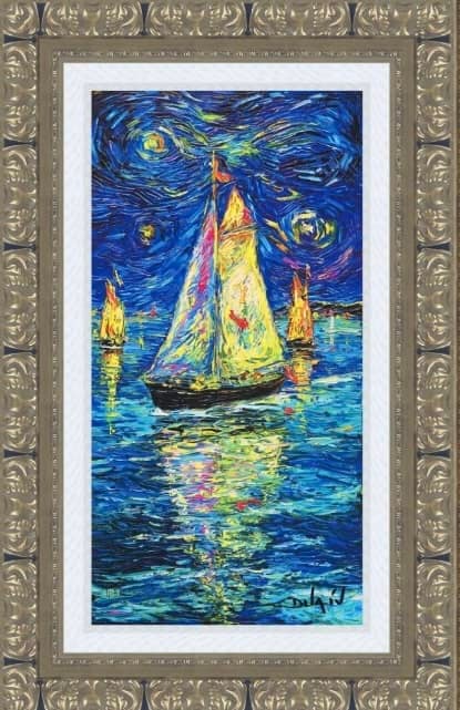 Sailing Night: Duaiv "Sailing Night" 2018 24" x 12 1/8" image size Giclee in color with hand embellishment on canvas. Hand-signed in pigment lower right by the artist. LE 450 Gallery framed