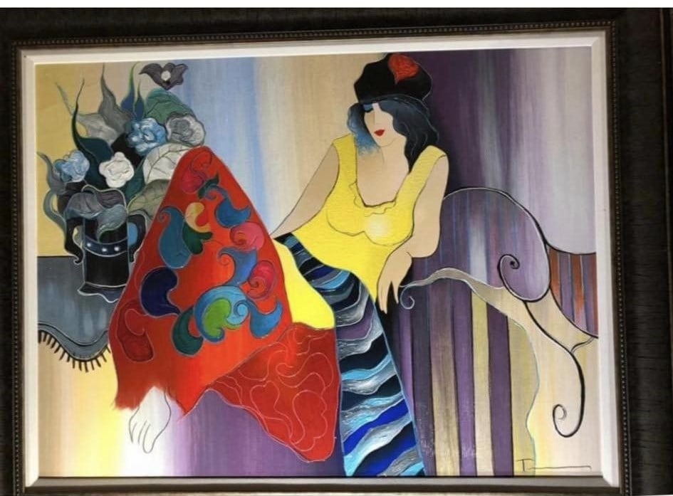 Itzchak Tarkay Floral Encounter: ITZCHAK Tarkay, " Floral Encounter" 2006 28 3/8"x37 5/8" image size Serigraph in color with hand embellishment on canvas.\ Hand-signed in pigment lower right and numbered on verso. From the deluxe