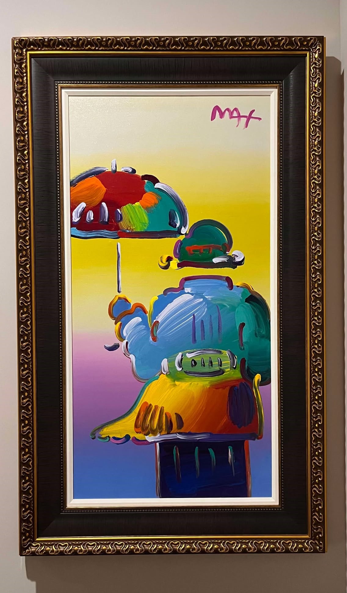 Peter Max Umbrella Man on Blend Detail VI num 40 UNIQUE: Peter Max "Umbrella Man on Blend Detail VI #40" UNIQUE 2016 48" x 24" image size Acrylic painting on canvas from the Peter Max Studio. Hand-signed in pigment upper right by the artist. A Unique work.