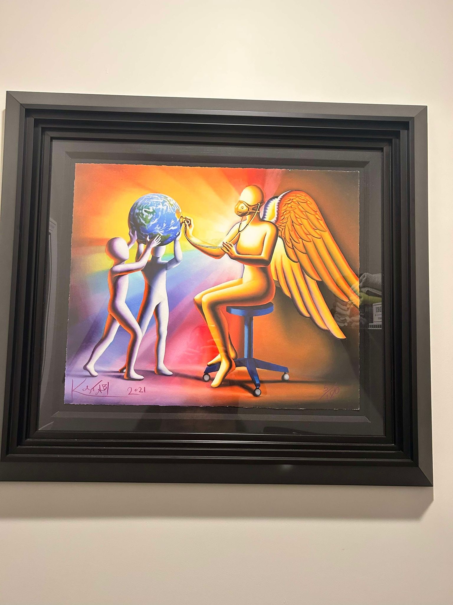 Mark Kostabi Spiritual Diagnosis: Mark Kostabi "Spiritual Diagnosis" 2020 19" x 22 7/8" image size Giclee in color on paper. Hand-signed by the artist. Gallery framed COA Appraisal