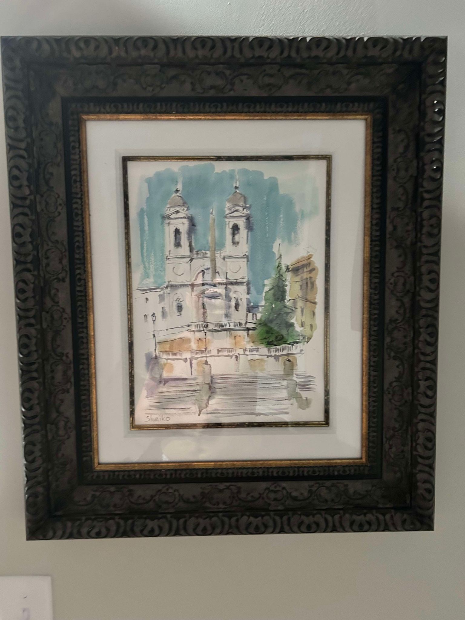 Victor Shvaiko Spanish Steps Unique: Viktor Shvaiko "Spanish Steps" 2022 16" x 12" Image size Watercolor on paper. Hand-signed in pigment lower left by the artist. A Unique work