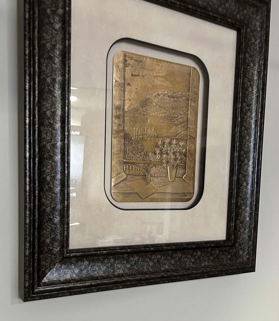 Jean-Claude Picot Dahlias a la Boite d'Aquarelle (Bronze): Jean-claude Picot "Dahlias a la Boite d"Aquarelle (Bronze)" 2021 11 1/8" x 8" image size Hand hammered relief on bronze. Signed in the plate, lower right. Gallery framed, coa, appraisal