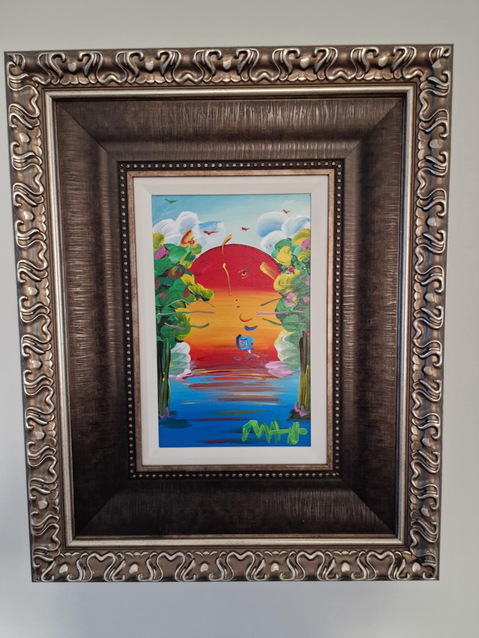 Peter Max Better World Ver IX num 275: Peter Max "Better World Ver IX #275" 2017 12 3/4" x 8" image size Acrylic painting on canvas from the Peter Max Studio. Hand-signed in pigment lower right by the artist. A unique work. Gallery framed,