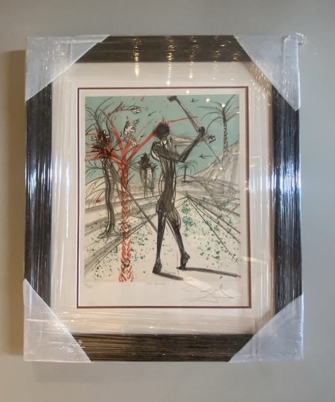 Salvador Dali The Golfer: Salvador Dali "The Golfer" 1973 24" x 20" image size Original Lithograph on zinc, Gallery framed, COA, appraisal