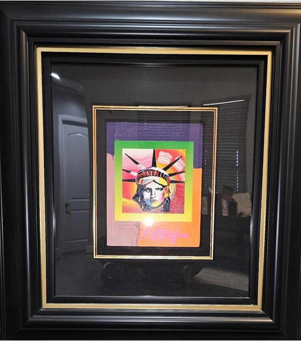 Peter Max Liberty Head II on Blends: Peter Max "Liberty Head II on Blends" 2006 Mixed media with acrylic painting and color lithography