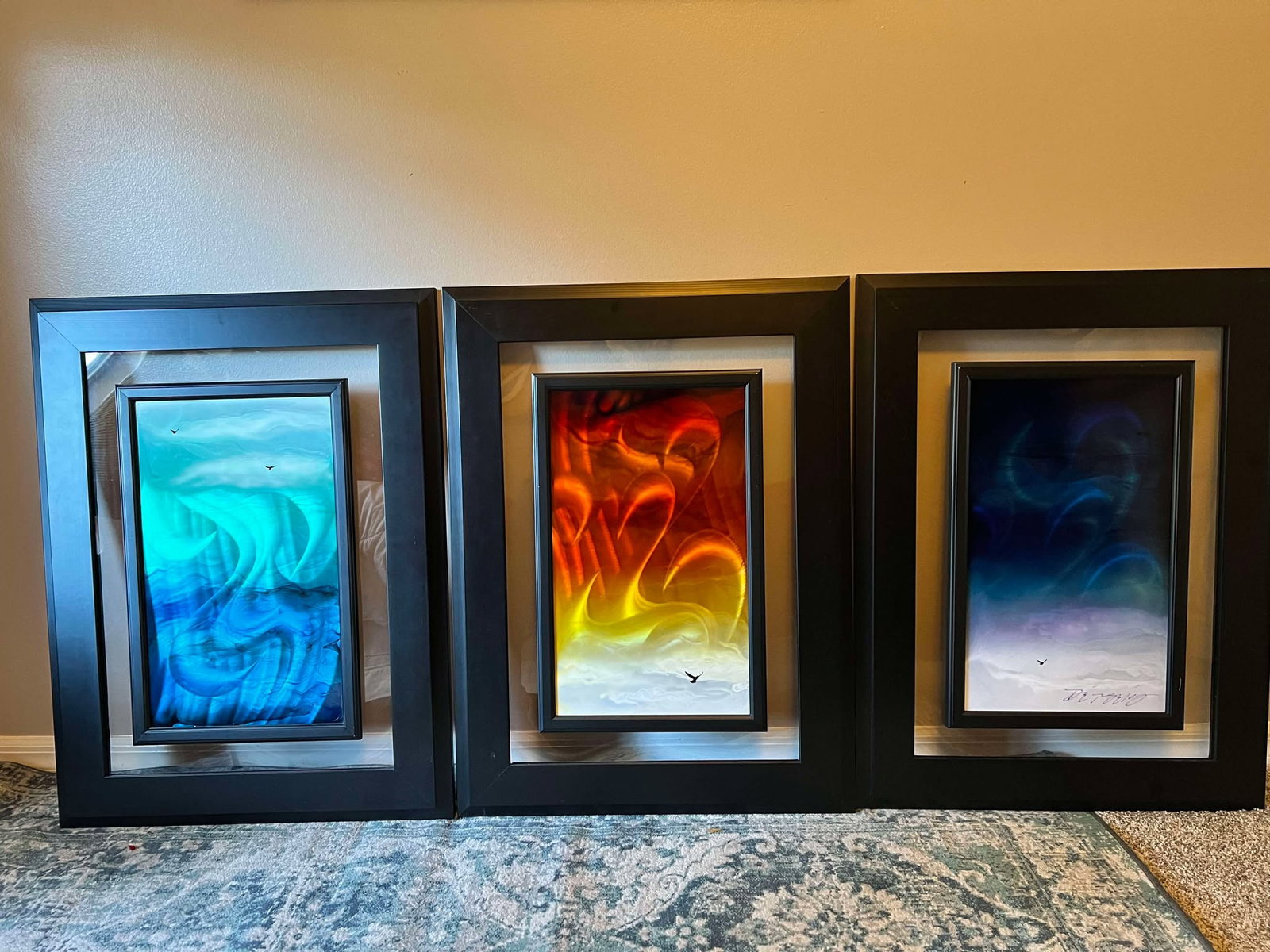 Chris Derubeis Moments in time set of 3: Chris Derubeis :Moments in Time" set of 3 (Green, Red, and Blue) 2018 20" x 10" image size each mixed media on aluminum including air-brush painting and hand ground surfaces. A unique variation.