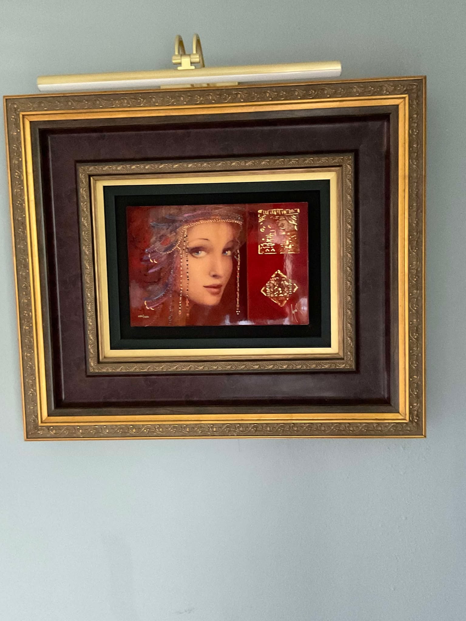 Csaba Markus Vermillia: Csaba Markus "Vermillia" 2017 8 1/4" x 10 1/2" image size caldograph (digital multiple through dye-sublimation on wood) with hand-embellishments using a variety of gold leads and actylic paints.