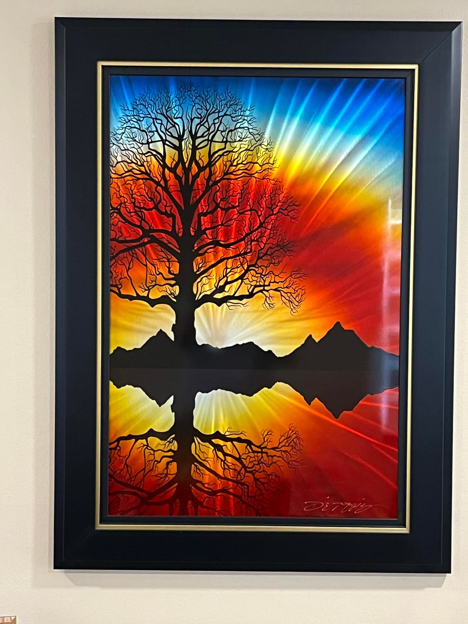 Chris DeRubeis Tree: Chris DeRubeis "Tree" 2017 36" x 24" image size Mixed media on aluminum including air-brush painting and hand ground surfaces. Hand-signed in pigment lower right by the artist. A Unique work. Gallery