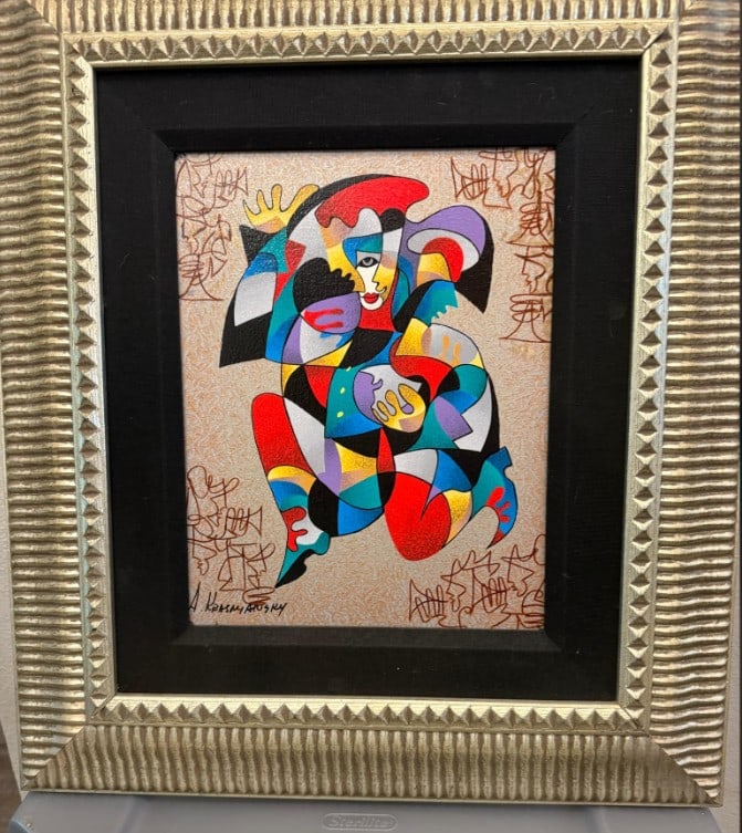 Anatole Krasnyansky Embrace: Anatole Krasnyansky "Embrace" 2001 12 1/2" x 9" image size serigraph in color on canvas. Signed in ink and numbered on verso. Gallery framed, COA