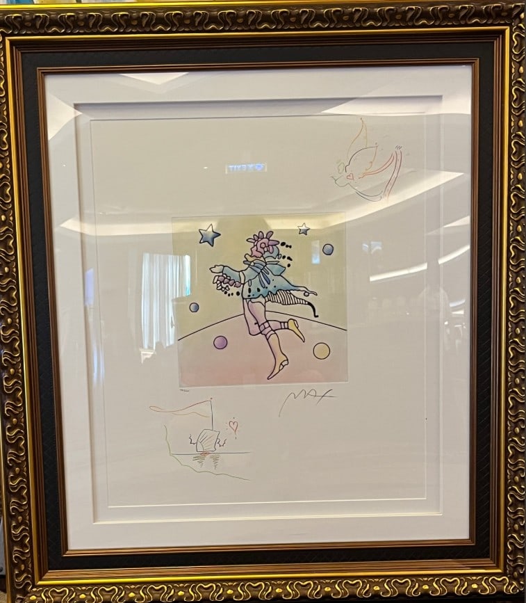 Peter Max Star Catcher (Profile/Angel with Heart) unique: Peter Max "Star Catcher (Profile/Angel with Heart)" unique 2016 11 1/4" x 11 1/4" image size Etching with hand-coloring and unique, hand-drawn colored pencil remarques of a Profile in the lower left