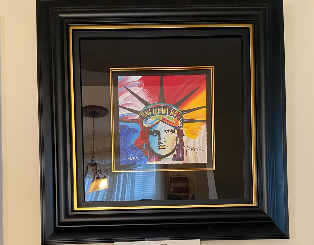 Peter Max Liberty Head: Peter Max "Liberty Head" 2017 9" x 9 " image size Serigraph in color On wove paper, Hand-signed by the artist In ink and rumbered lower left Framed COA