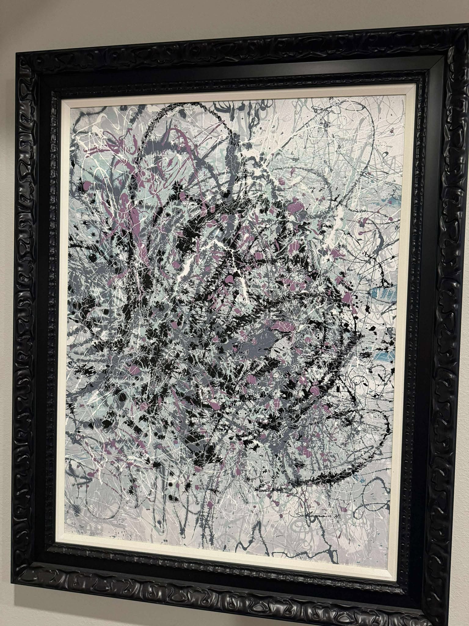 Solomon Hwang Abstract Unique: Solomon Hwang "Abstract" Unique 2022 40" x 30" image size acrylic painting on canvas. Hand-signed-in pigment lower right by the artist. A Unique work. Gallery framed, COA, appraisal AD