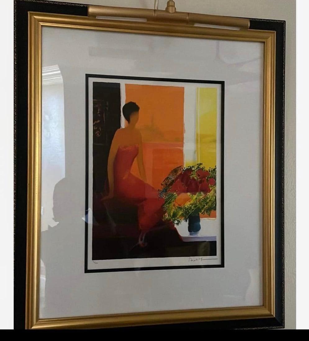 Emile Bellet Soleil Orange: Emile Bellet "Soleil Orange" 16 1/4" x 12" image size Lithograph in color on paper. Signed in pencil lower right Gallery matted and framed LE COA