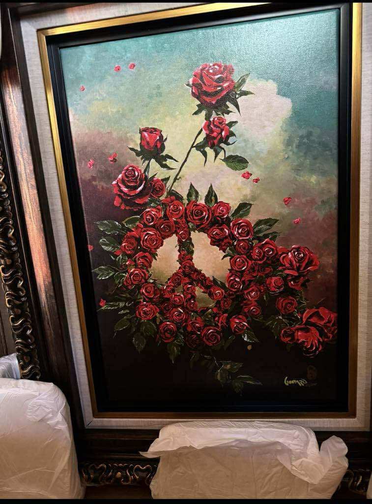 Michael Godard Peace Blooms: Michael Godard "Peace Blooms" 2023 23" x 15 5/8" image size Giclee in color with hand embellishment on canvas. Hand-signed by the artist. Gallery framed, COA, Appraisal. BA
