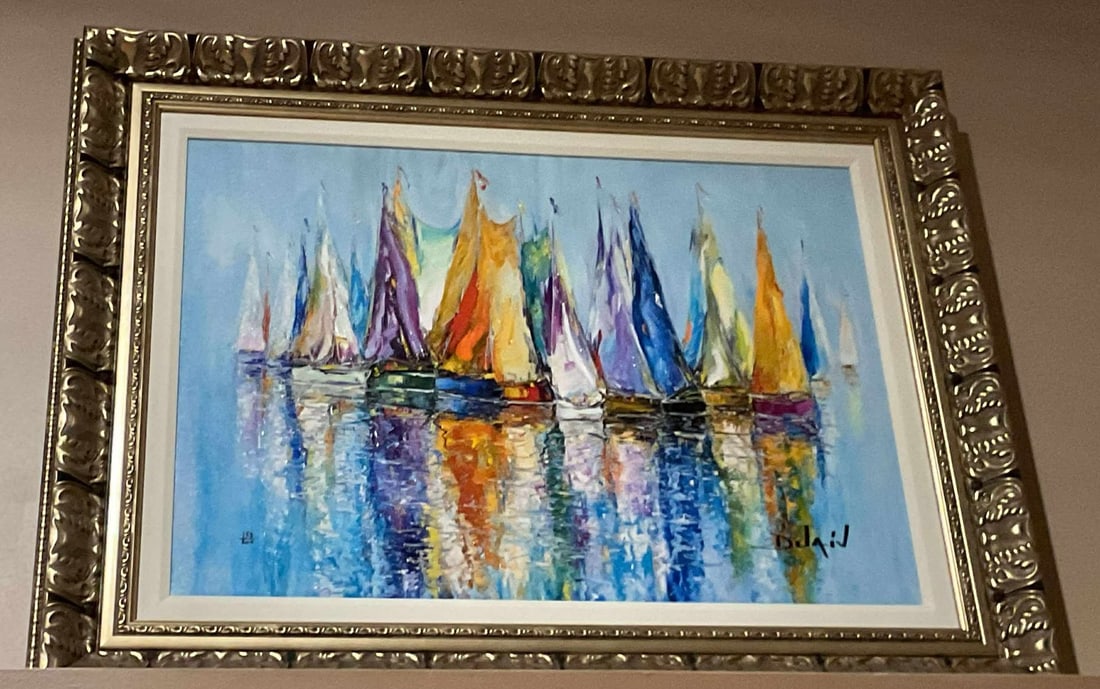 Duaiv Calm Colored: Duaiv "Calm Colored" 2023 22" x 29 1/2" image size Giclee in color with hand embellishment on canvas. Hand-signed by the artist. Also titled and signed on the verso. Gallery framed, COA, Appraisal.
