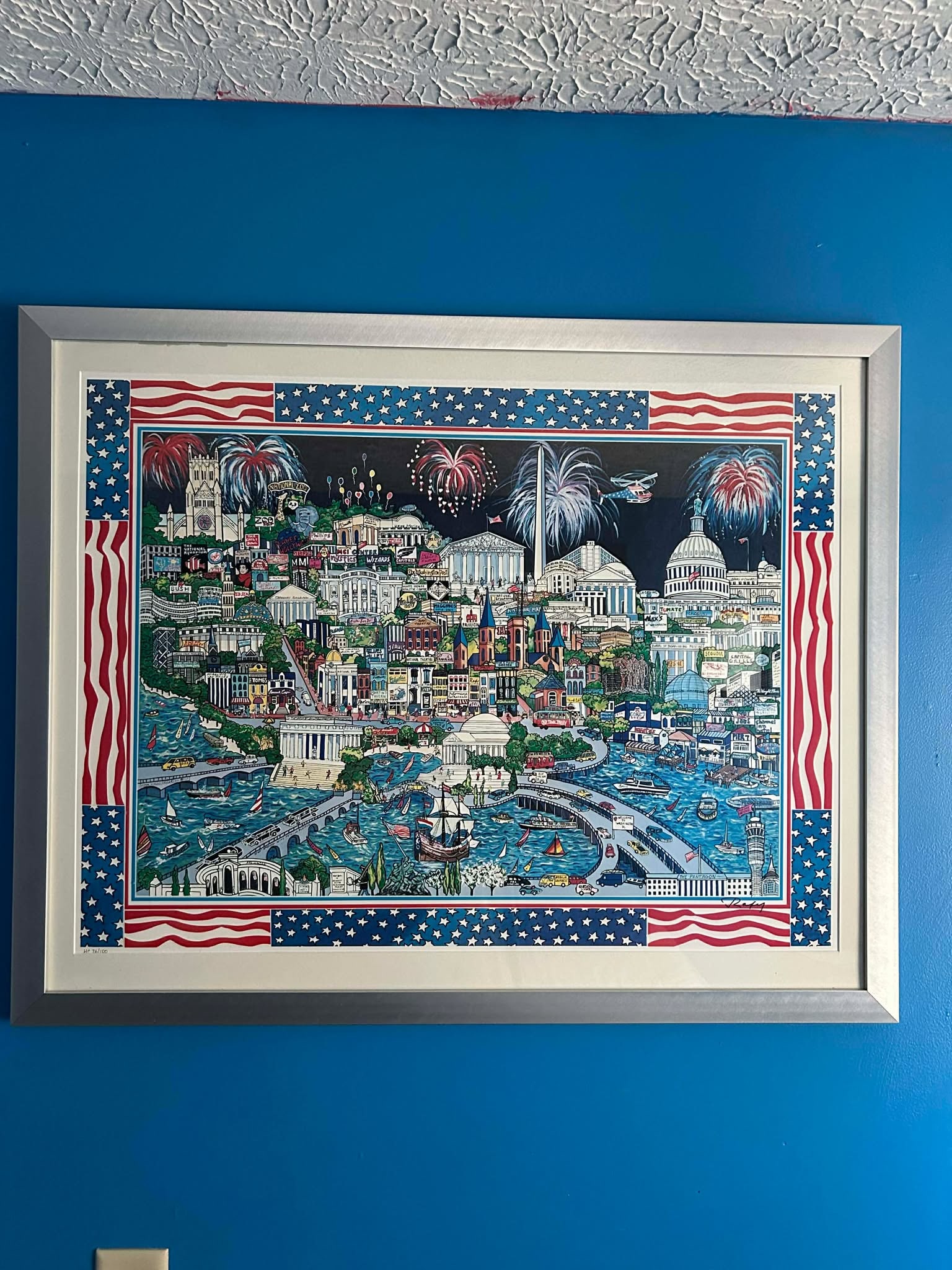 Roxy Fireworkds over DC: Roxy "Fireworks over Washington D.C" 23 1/2" x 30 1/2" Seriolithograph in color on wove paper. Signed in ink. Numbered. Gallery Framed. COA. Appraisal. GB