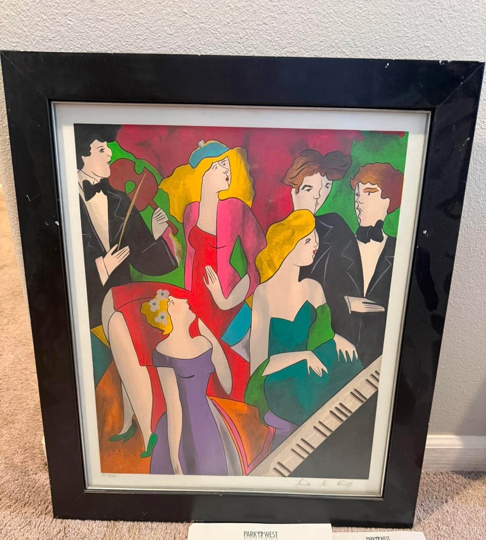 Linda Le Kinff Chorale a Ram Bouillet serigraph: Linda Le Kinff "Chorale a Ram Bouillet" 1999 19 3/4" x 16" image size serigraph in color on wove paper. Signed in pencil annotated 'AP' and numbered. Gallery framed, COA. SH