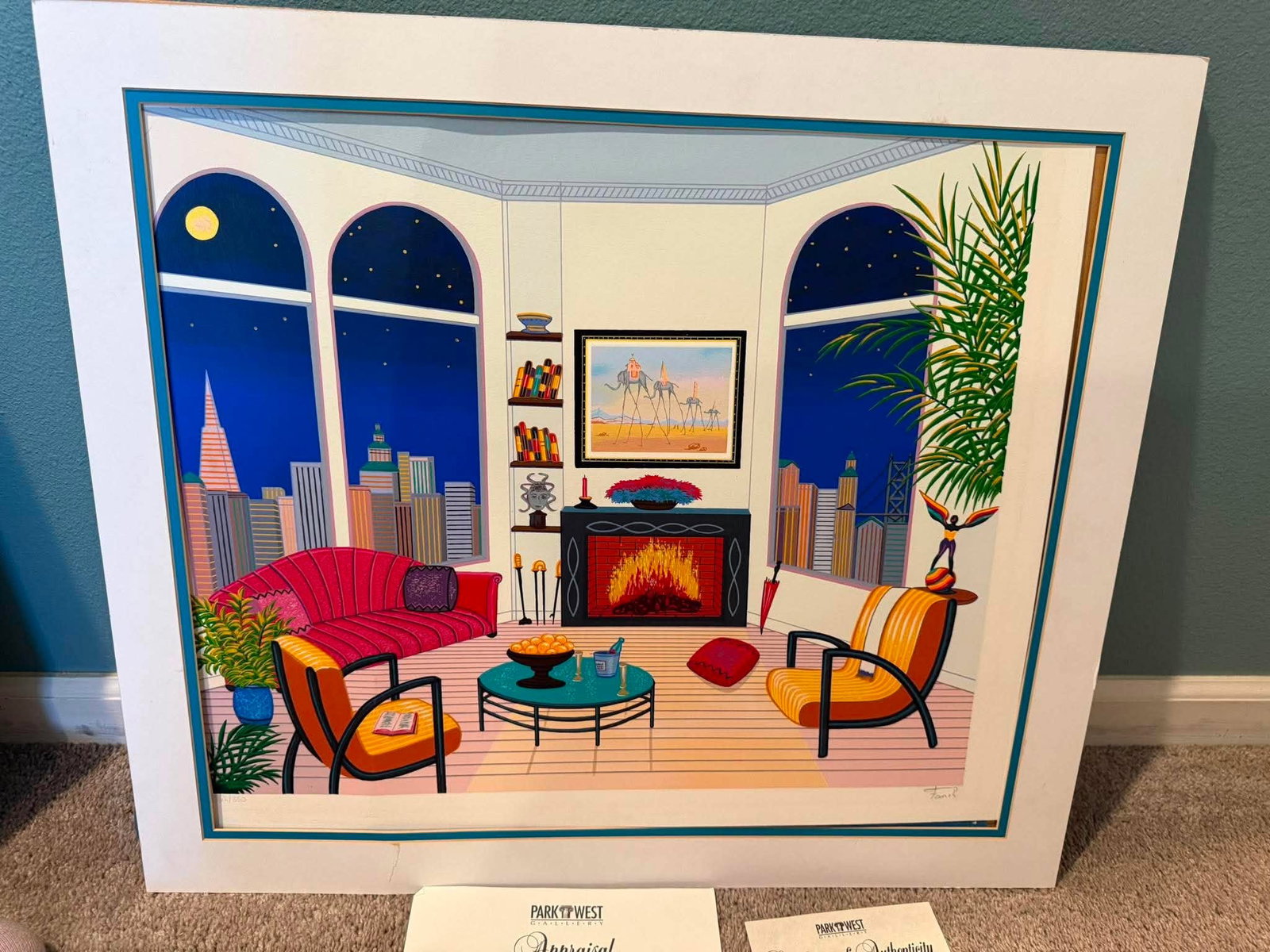 Fanch "Francois Ledan) Dalinian Skyscrapers serigraph: Fanch (Francois Ledan) "Daninian Skyscrapers" 2000 17 1/2" x 21" image size Serigraph in color on wove paper. Signed in pencil, numbered, Gallery framed, COA, Appraisal. SH