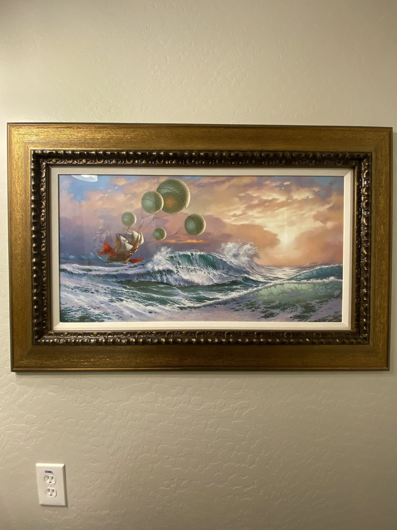 Michael Cheval Flying Dutchman digital multiple: Michael Cheval "Flying Dutchman" 2016 15 3/4" x 30" image size Digital multiple on aluminum through dye sublimation. Hand-signed in ink lower right by the artist. Gallery framed, appraisal AM