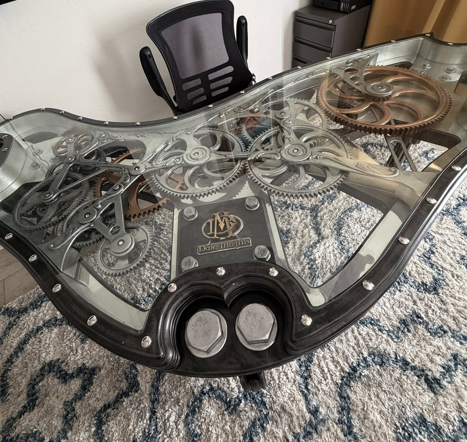 Dale Mathis Executive Desk: Dale C Mathis Executive Desk 2020 Limited edition made with gun metal and silver filded composites. Ecowoor and various components. AM