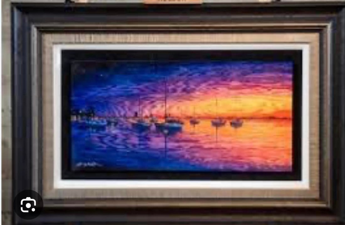 Matt Beyrer Regatta Horizon: Matt Beyrer " Regatta Horizon" 2019 12 1/4" x 24 1/2" image size Caldograph (digital multiple through dye-sublimation on wood. Hand signed in pigment lower lett by the artist. Gallery framed LE COA