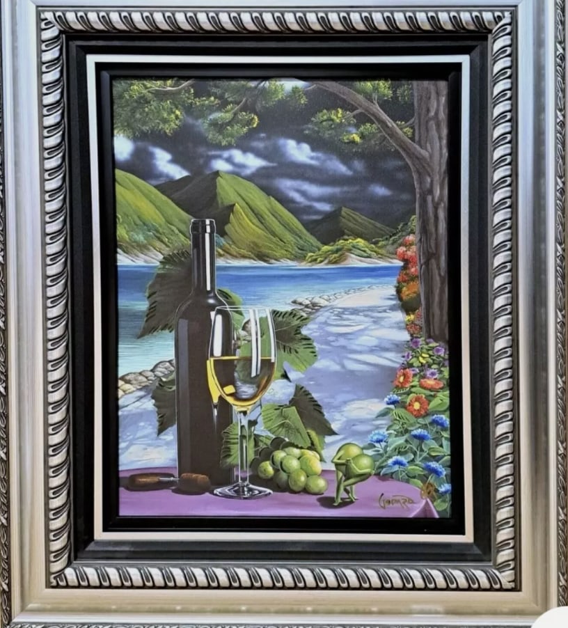 Michael Godard "The Sea and the Sand": Michael Godard, "The Sea and the Sand" 2021, 22" x 16 1/2" (Image size) Giclee in color with hand-embellishment on canvas. Hand-signed by the artist.