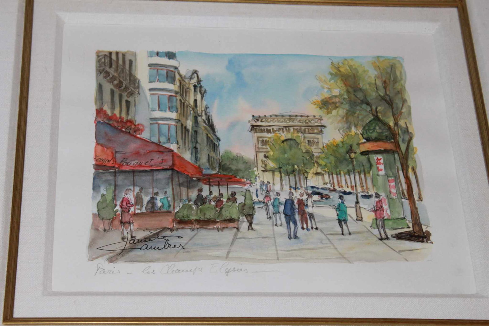 Paris- Les Champs Elysees: Daniele Cambier "Paris - Les Champs Eylsees" 1998 6 1/2" 8 3/4" Image size Watercolor on Vinci paper. Signed in ink lower left, titled in pencil. Signed in ink on the verso and annotated 'Aquarelle or