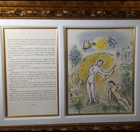 Marc Chagall "Le Massacre des Pretendants" (The Massacre of the Candidates): Marc Chagall "Le Massacre des Pretendants" (The Massacre of the Candidates) from L'Odyssee' m.822 1974 16 1/8" x 12 3/4" Image size Lithograph in color on Arches paper. From the edition of 250