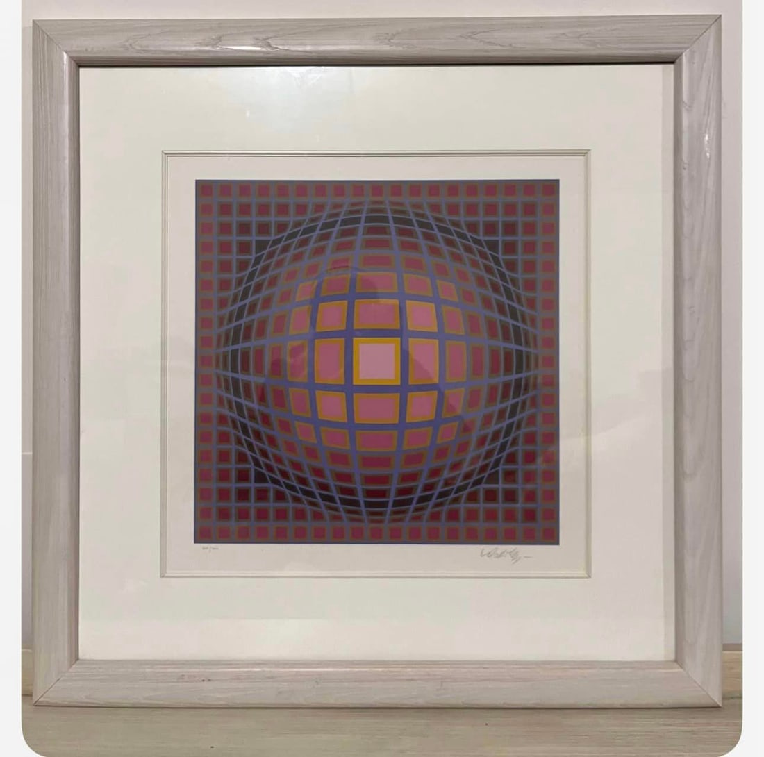 Victor Vasarely "Titan C": Victor Vasarely, "Titan C" From the 3 piece Titan Suite 1985 15-7/8'' X 15-3/8" image size Serigraph in color on Arches paper. Signed in pencil, numbered. LE COA