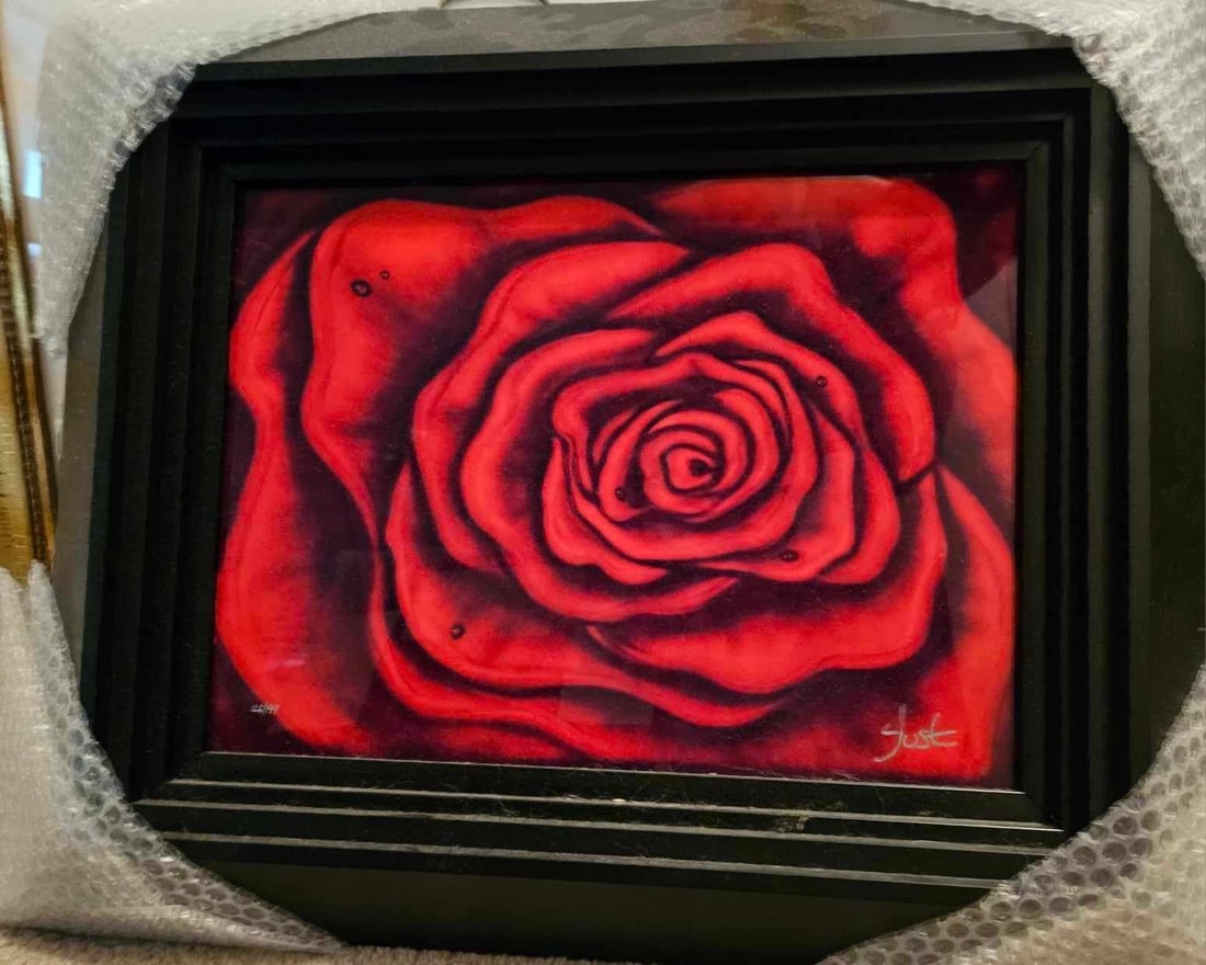 Nicholas Yust "Soft Kiss": Nicholas Yust "Soft Kiss" 2023 12" x 16" image size dye sublimation on aluminum. Hand-signed by the artist. Gallery framed, COA, Appraisal.