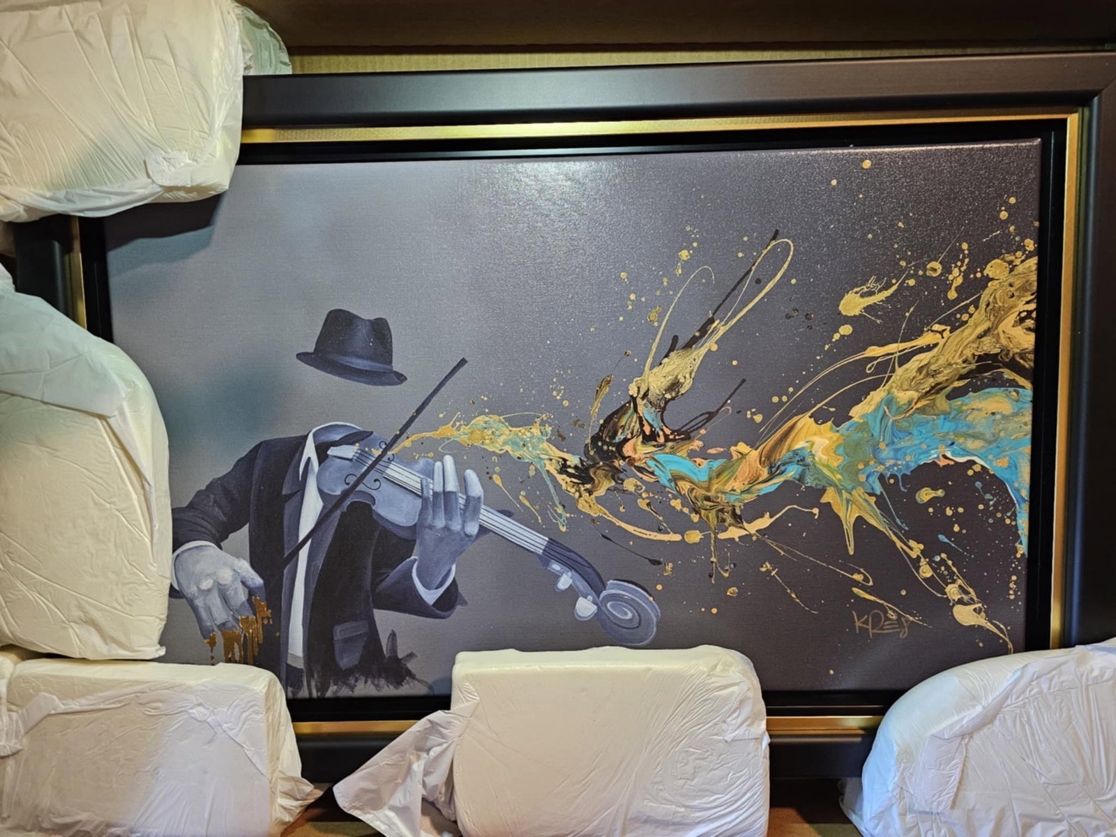 Kre8 "Divine Rhythm": Kre8 "Divine Rhythm" 2021 17 3/8" x 29" Image size Giclee in color with hand-embellishments on canvas. Hand-signed by the artist. From the B Arabic numbered edition of 200 examples. Gallery Framed,