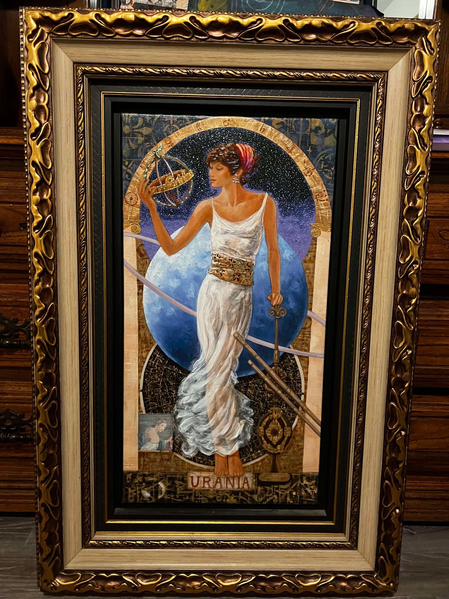 Peter Nixon "Urania - Uranus": Peter Nixon "Urania - Uranus" 2014 26 13/16" x 14 1/16" image size Hand embellished giclee on canvas. Hand-signed in ink lower right by the artist. Gallery framed, COA, Appraisal.